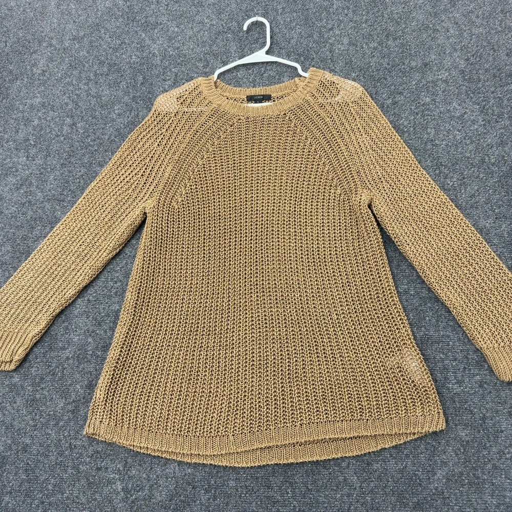 J Crew Sweater Womens L Tan Linen Open Knit Raglan Sleeve Casual Boho